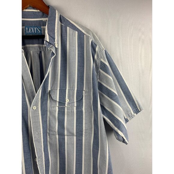Levis San Francisco Mens XL Blue & White Striped Button-Up Shirt - Picture 2 of 7